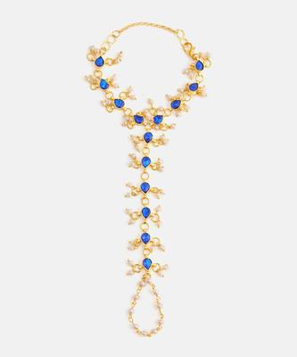 Gold plated kundan blue haathphool 2