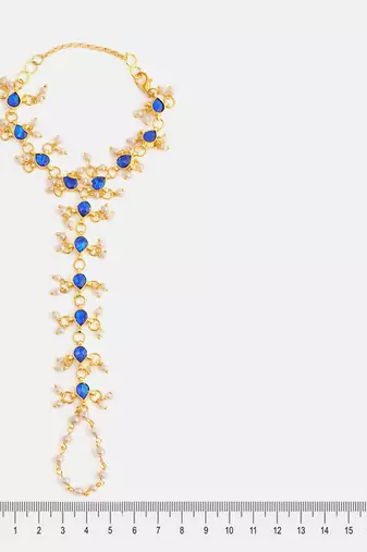 Gold plated kundan blue haathphool