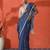 Blue embellished checked printed digital printed satin saree with blouse piece