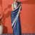 Blue embellished checked printed digital printed satin saree with blouse piece