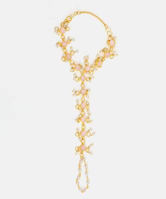 Gold plated kundan pink white beaded haathphool 3