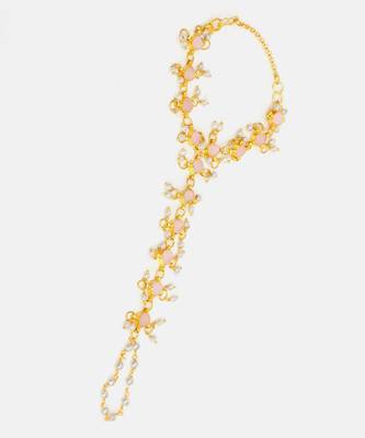 Gold plated kundan pink white beaded haathphool 4