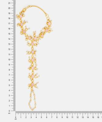 Gold plated kundan pink white beaded haathphool 5