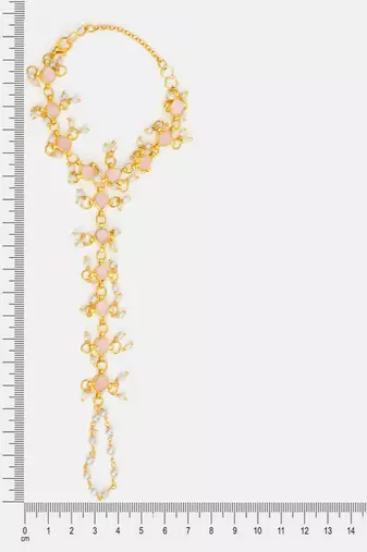 Gold plated kundan pink white beaded haathphool