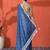 Blue embellished checked printed digital printed satin saree with blouse piece