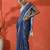 Blue embellished checked printed digital printed satin saree with blouse piece