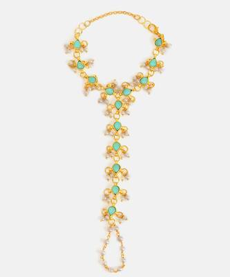 Gold plated kundan green haathphool 2