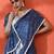 Blue embellished checked printed digital printed satin saree with blouse piece