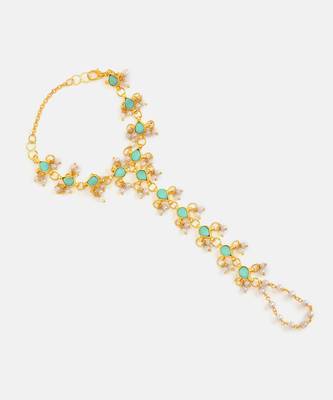 Gold plated kundan green haathphool 3
