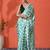 Green embellished checked printed digital printed satin saree with blouse piece