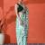 Green embellished checked printed digital printed satin saree with blouse piece