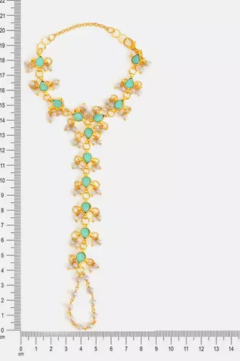 Gold plated kundan green haathphool