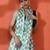 Green embellished checked printed digital printed satin saree with blouse piece