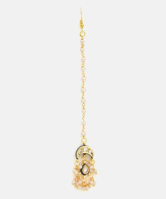 Gold plated kundan white beaded maang-tikka 2