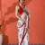 White embellished floral printed digital printed satin saree with blouse piece