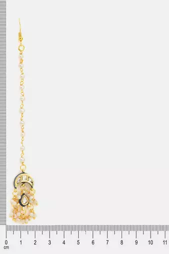 Gold plated kundan white beaded maang-tikka