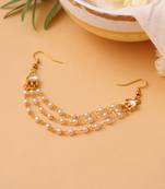 Gold plated kundan white beaded multi layered hair pin