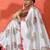 White embellished floral printed digital printed satin saree with blouse piece