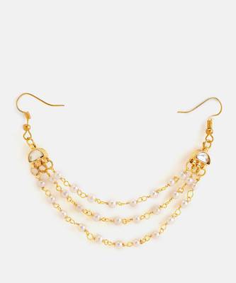 Gold plated kundan white beaded multi layered hair pin 2