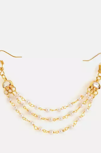 Gold plated kundan white beaded multi layered hair pin