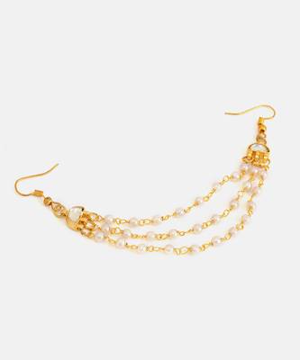 Gold plated kundan white beaded multi layered hair pin 3