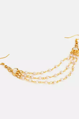Gold plated kundan white beaded multi layered hair pin