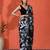 Black embellished floral printed digital printed satin saree with blouse piece