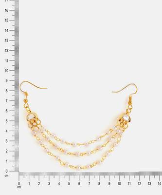 Gold plated kundan white beaded multi layered hair pin 5