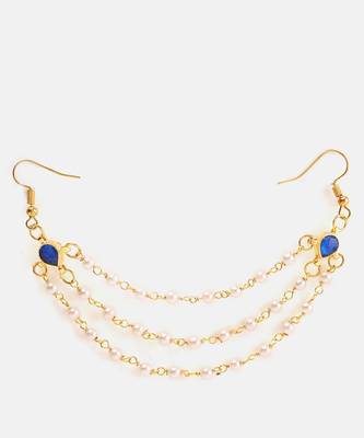 Gold plated kundan blue stone multi layered hair pin 1