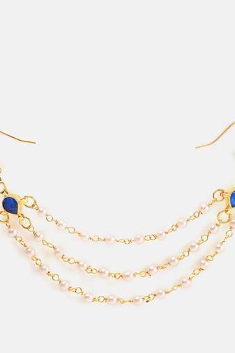 Gold plated kundan blue stone multi layered hair pin