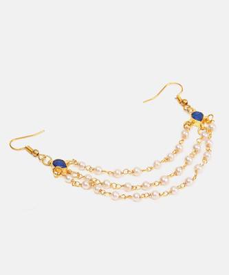 Gold plated kundan blue stone multi layered hair pin 2