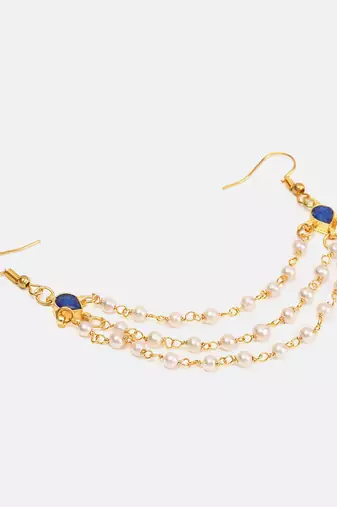 Gold plated kundan blue stone multi layered hair pin