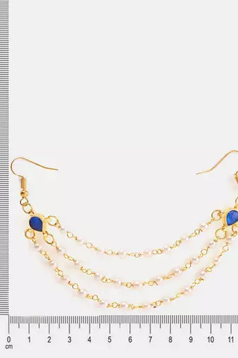 Gold plated kundan blue stone multi layered hair pin