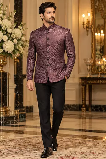 Wine jodhpuri bandhgala ethnic wear