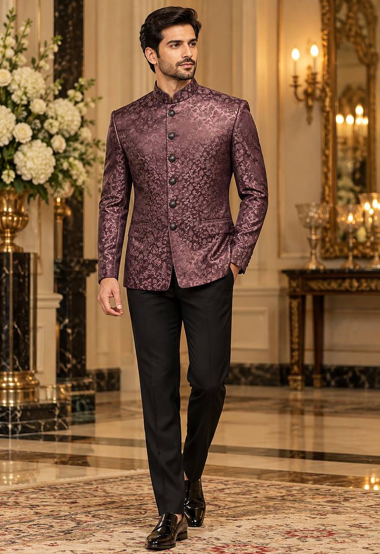 Wine jodhpuri bandhgala ethnic wear