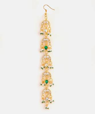 Gold plated kundan green stone parandi 1
