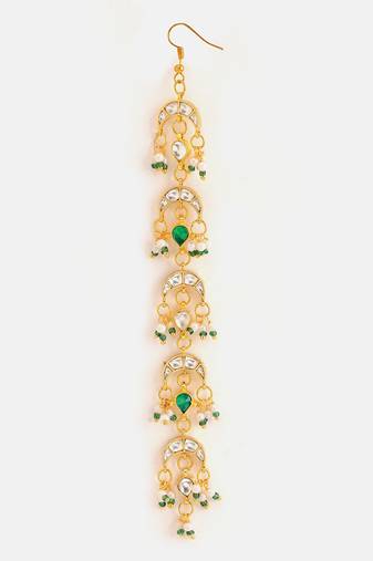 Gold plated kundan green stone parandi