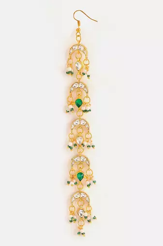 Gold plated kundan green stone parandi