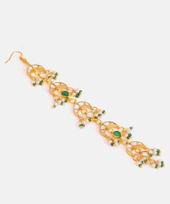 Gold plated kundan green stone parandi 2