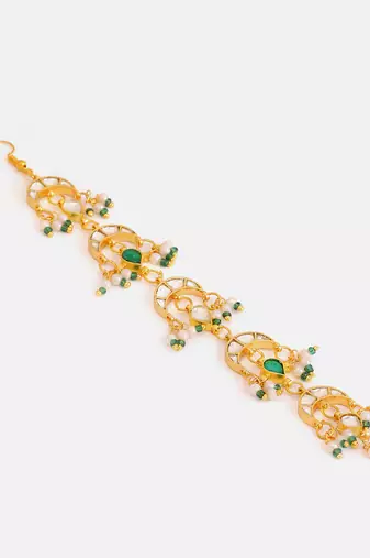 Gold plated kundan green stone parandi