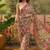 Cream floral printed linen blend zari ready to wear saree