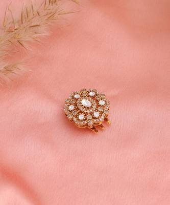 Gold plated kundan white stone hair pin 2