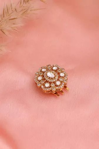 Gold plated kundan white stone hair pin