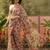 Cream floral printed linen blend zari ready to wear saree