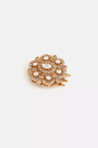 Gold plated kundan white stone hair pin