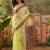 Yellow women ethnic motifs printed linen blend ready to wear saree
