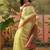 Yellow women ethnic motifs printed linen blend ready to wear saree