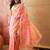 Peach women floral printed linen blend ready to wear saree