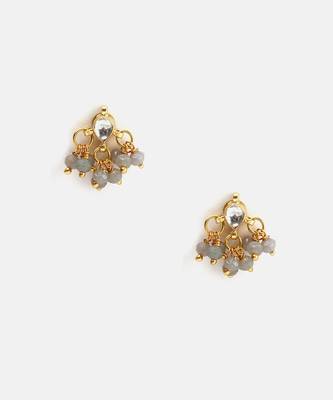 Gold plated kundan grey beaded maang tikka with earrings 5