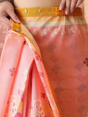 Peach women floral printed linen blend ready to wear saree 4